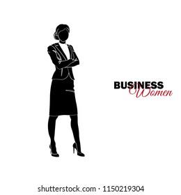 Businesswoman. Woman in business suit. 
Businesswoman folded her arms across her chest