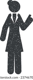 businesswoman, woman icon vector illustration in stamp style