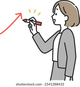 Businesswoman woman in suit writing upward arrow mark