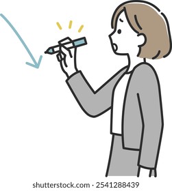 Businesswoman woman in suit writing upward arrow mark