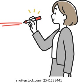 Businesswoman woman in suit writing upward arrow mark
