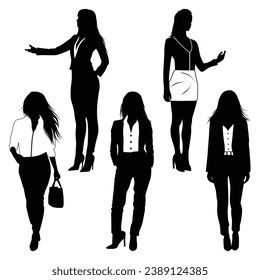 Businesswoman or Woman wearing Suit Vector Silhouettes  illustration