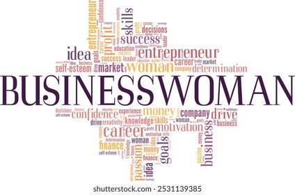 Businesswoman word cloud conceptual design isolated on white background.