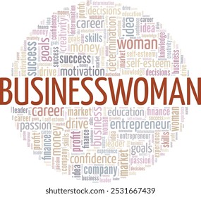 Businesswoman word cloud conceptual design isolated on white background.