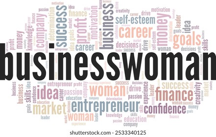 Businesswoman word cloud conceptual design isolated on white background.