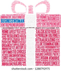 Businesswoman word cloud on a white background. 