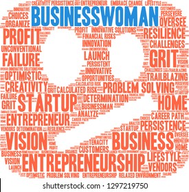 Businesswoman word cloud on a white background. 