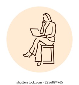 Businesswoman work color line icon. Female entrepreneur. Pictogram for web page, mobile app, promo.