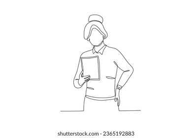 A businesswoman at work. Dia de la mujer emprendedora one-line drawing