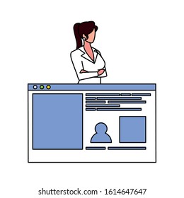 businesswoman in the work office making presentation vector illustration design