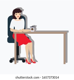 Businesswoman at work place. Creative idea design. Flat vector illustration for template, brochure or presentation.