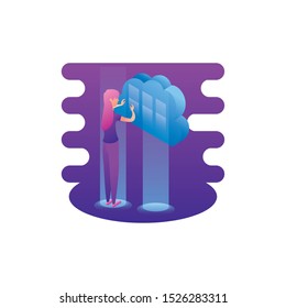 businesswoman worker with cloud computing vector illustration design