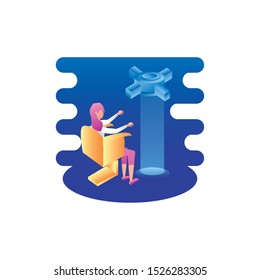 businesswoman worker with data server tech vector illustration design