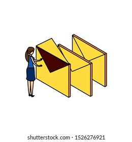 businesswoman worker with envelope mail vector illustration design
