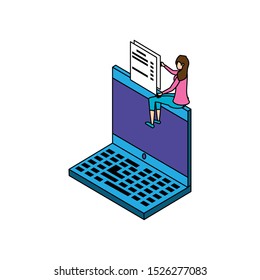 businesswoman worker with laptop and documents vector illustration design