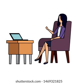 businesswoman worker in the sofa using laptop