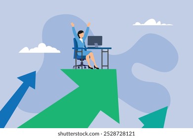 Businesswoman working growth direction 2d flat vector illustrations