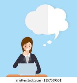 Businesswoman working with laptop character. office job people cartoon flat vector design.