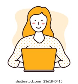 Businesswoman working with a laptop flat style illustration