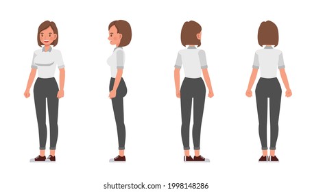 Businesswoman working in office character vector design. Presentation in various action.