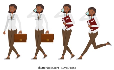 Businesswoman working in office character vector design. Presentation in various action.