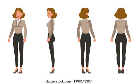 Businesswoman working in office character vector design. Presentation in various action.