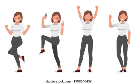 Businesswoman working in office character vector design. Presentation in various action.