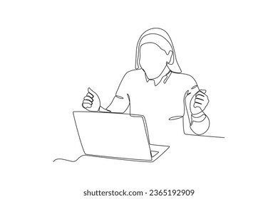 A businesswoman working in an office. Dia de la mujer emprendedora one-line drawing