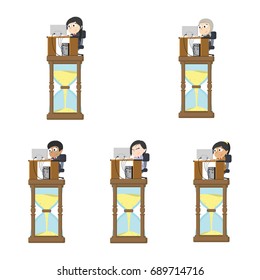 businesswoman is working on hourglass different race set