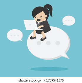 businesswoman working on tablet sitting text symbol indicating negotiations