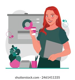 mujer de negocios trabajando mostrando ilustración gráfica