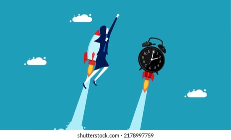 Businesswoman works against time. business concept vector illustration