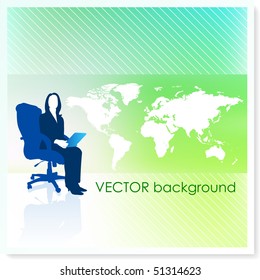 Businesswoman with World Map on Vector Background Original Illustration