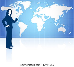 Businesswoman with world map Original Vector Illustration