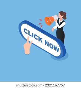 Businesswoman yelling on megaphone calling for action 3d vector illustration concept for banner, website, illustration, landing page, flyer, etc