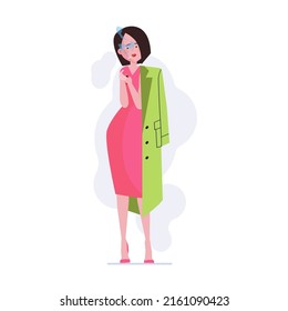 Businesswoman, young woman with cigarettes flat vector illustration. Design or landing web page