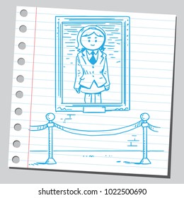 Businesswoman's painting picture in museum ( sketch style drawing )