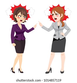 Businesswomen angry arguing and fighting conflict at work