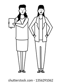 businesswomen avatar cartoon character black and white