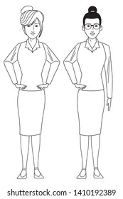 businesswomen avatar cartoon character wearing sueter and skirt black and white vector illustration graphic design