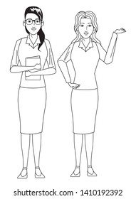 businesswomen avatar cartoon character wearing sueter and skirt black and white vector illustration graphic design