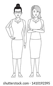 businesswomen avatar cartoon character wearing sueter and skirt black and white vector illustration graphic design