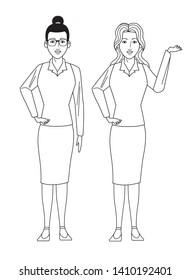 businesswomen avatar cartoon character wearing sueter and skirt black and white vector illustration graphic design