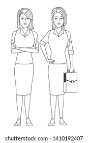 businesswomen avatar cartoon character wearing sueter and skirt black and white vector illustration graphic design