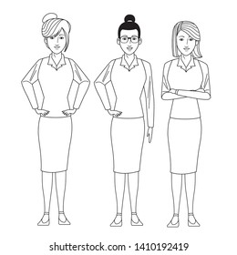 businesswomen avatar cartoon character wearing sueter and skirt black and white vector illustration graphic design