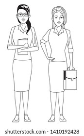 businesswomen avatar cartoon character wearing sueter and skirt black and white vector illustration graphic design