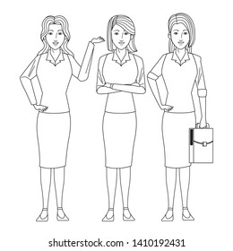 businesswomen avatar cartoon character wearing sueter and skirt black and white vector illustration graphic design