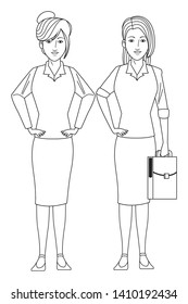 businesswomen avatar cartoon character wearing sueter and skirt black and white vector illustration graphic design