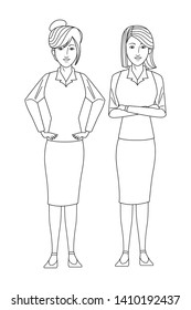 businesswomen avatar cartoon character wearing sueter and skirt black and white vector illustration graphic design