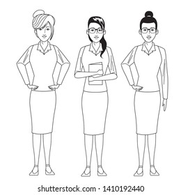 businesswomen avatar cartoon character wearing sueter and skirt black and white vector illustration graphic design